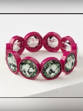 Plunder Paige Large Pink Bracelet with Mint Green Crystal Accents Elastic Cuff